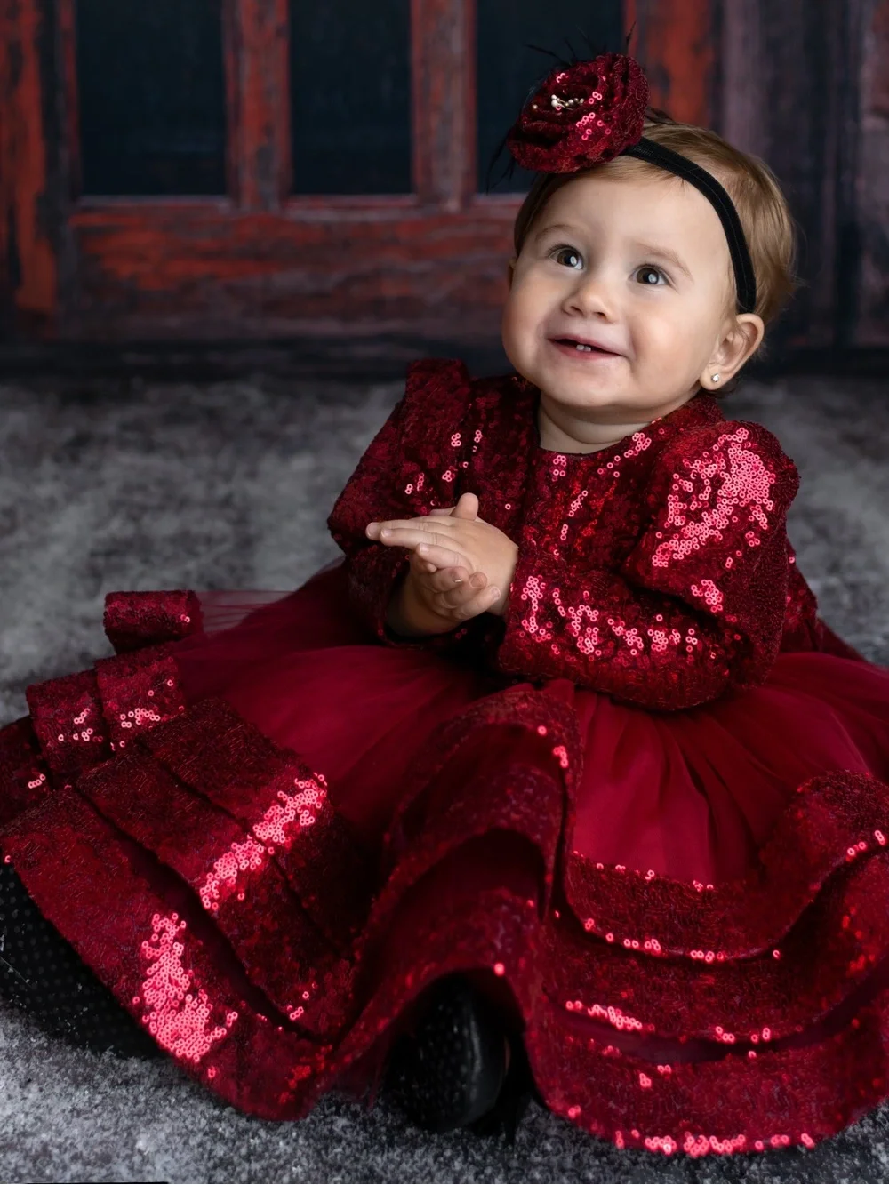 Sparkling Burgundy Sequin Tulle Dress for Kids